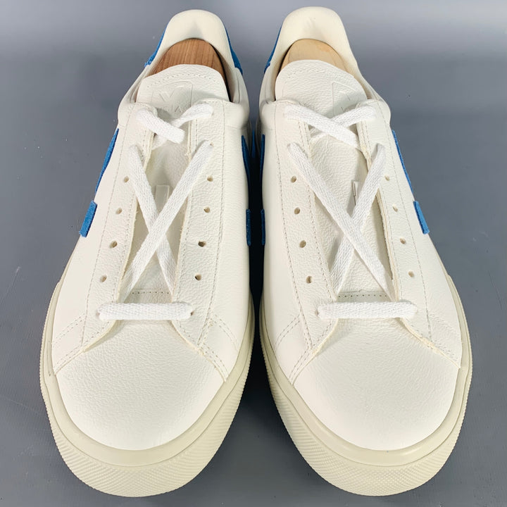 VEJA Size 11 White Blue Leather Low Top Lace-Up Sneakers