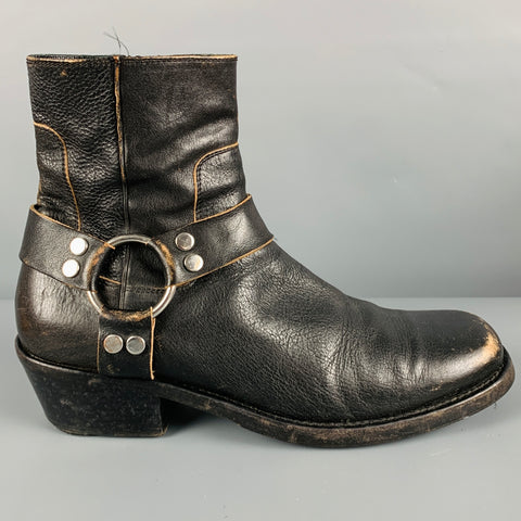BALENCIAGA Size 9 Black Distressed Leather Cowboy Boots