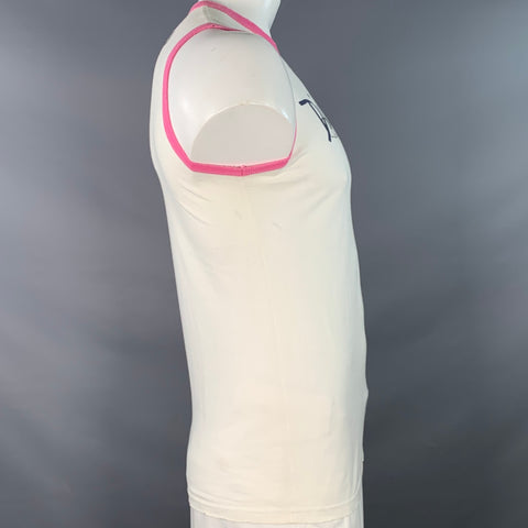 DSQUARED2 Size L White Pink Print Cotton Sleeveless Crew Neck Tank Top