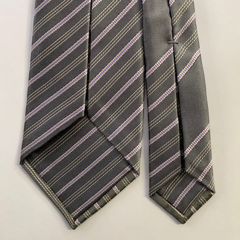 BVLGARI Grey Lavender Diagonal Stripe Silk Tie