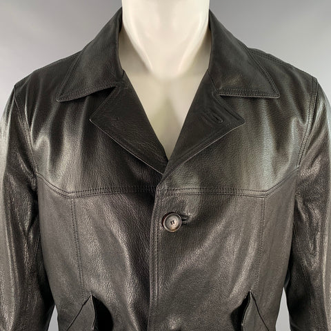 BRUNELLO CUCINELLI Blouson camionneur en cuir craquelé noir Taille M