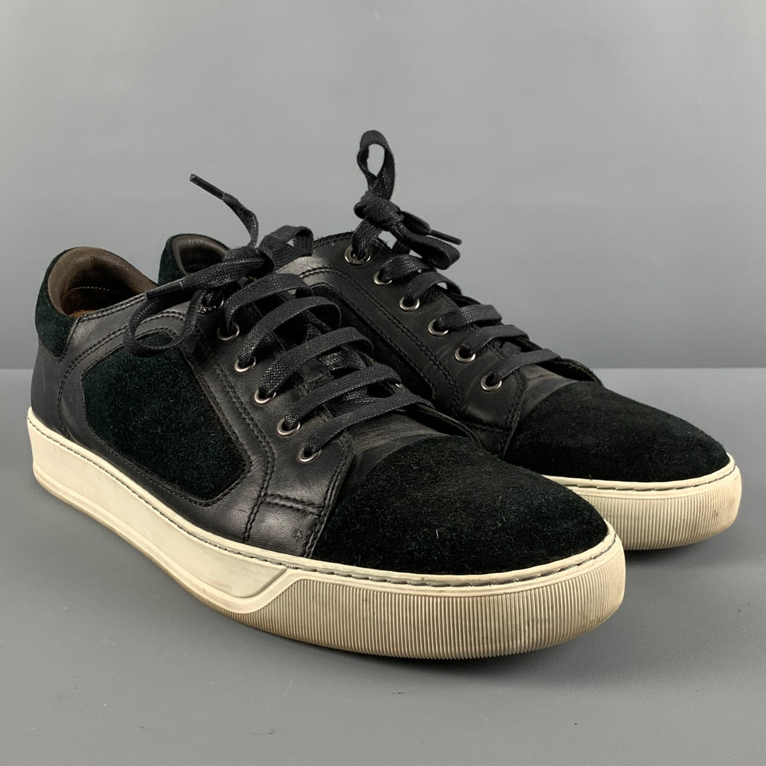 LANVIN Size 10 Black Cream Mixed Materials Leather Sneakers