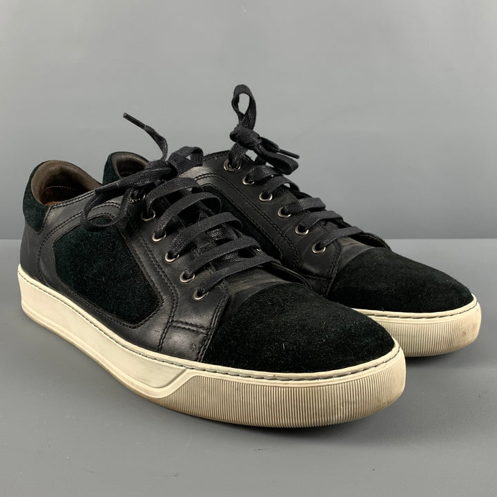 LANVIN Size 10 Black Cream Mixed Materials Leather Sneakers