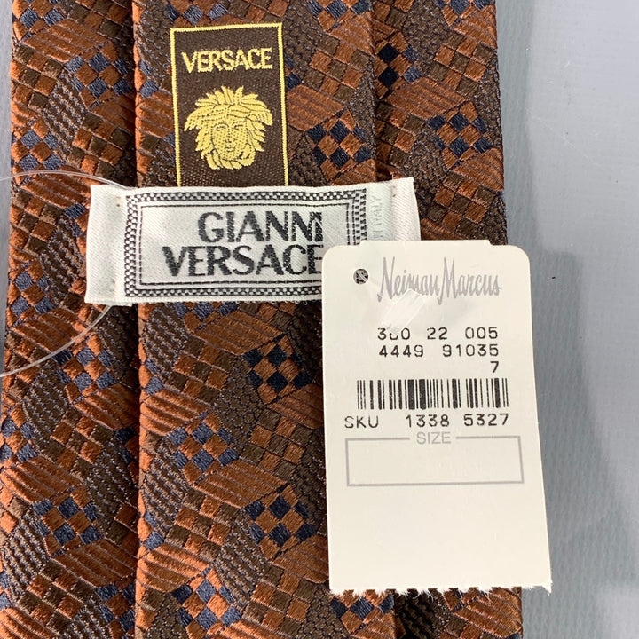 GIANNI VERSACE Brown Black Geometric Jacquard Silk Tie