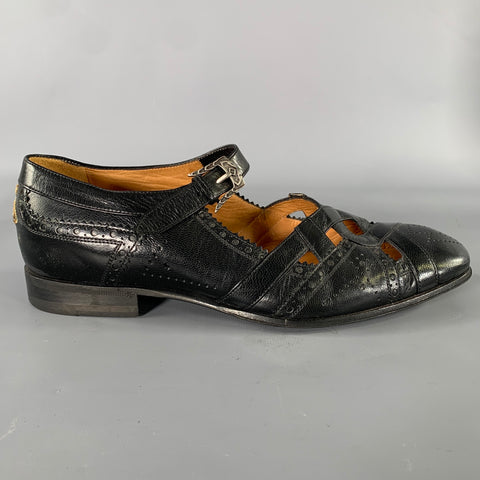 GUCCI Size 7 Black Thesis Queercore Leather Loafer Sandals