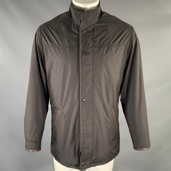JOHNSTON MURPHY Size S Black Brown Cotton Polyurethane Zip Snaps Jacket