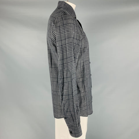 BELSTAFF Size L Grey Black Plaid Linen Cotton Button Up Long Sleeve Shirt