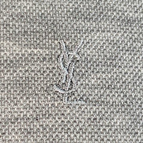 SAINT LAURENT Size M Grey Pique Cotton Logo Short Sleeve Polo