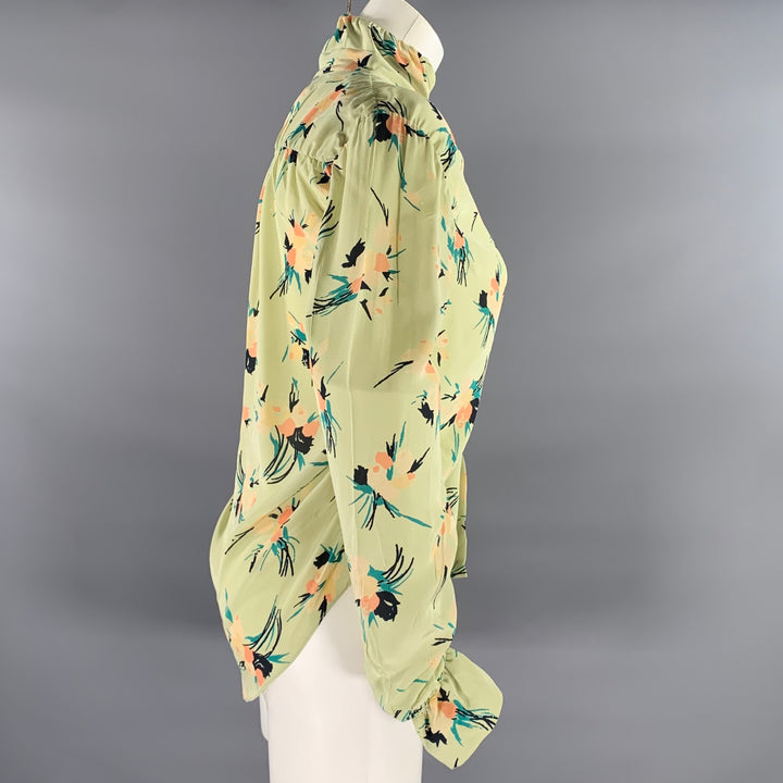 MARNI Size 4 Green Silk Floral Blouse