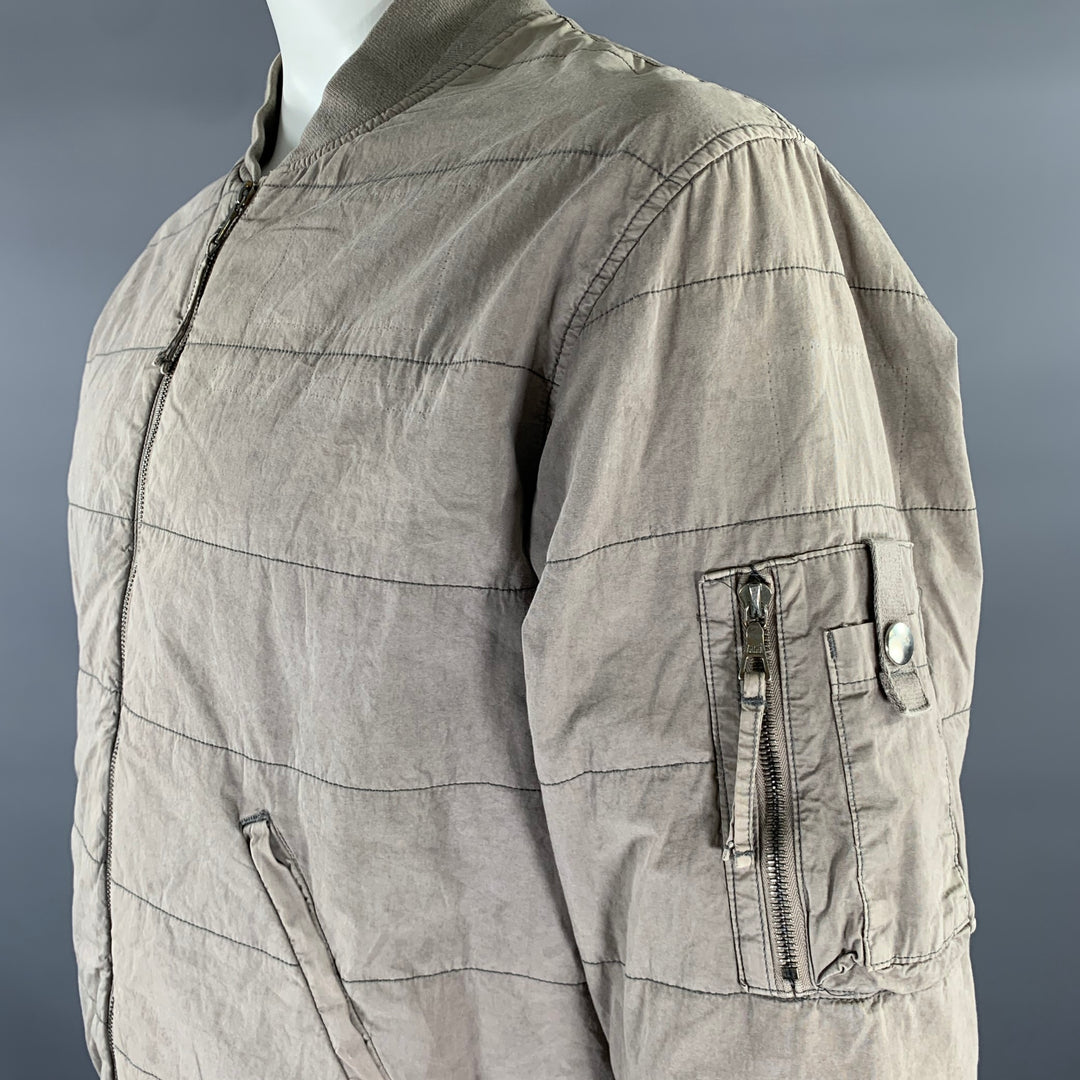JOHN ELLIOTT Size XL Khaki Quilted Cotton Blend Bomber Jacket