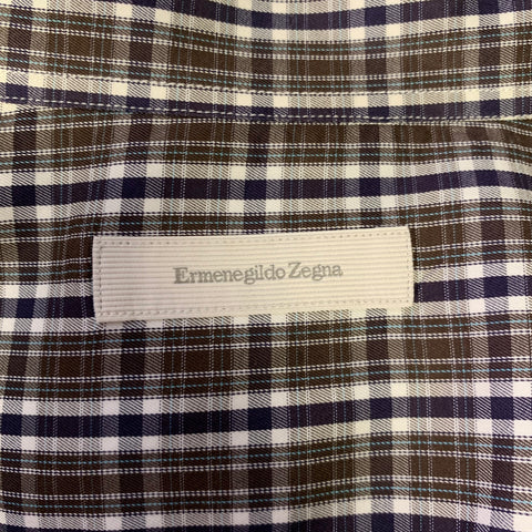 Chemise à manches longues en coton à carreaux marron, noir et blanc ERMENEGILDO ZEGNA Taille L