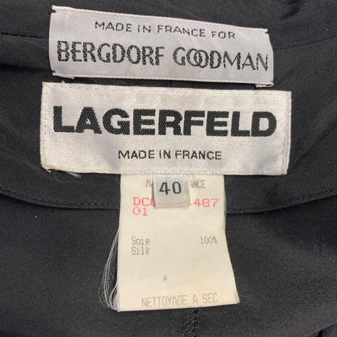 LAGERFELD Size 8 Black Silk Coat