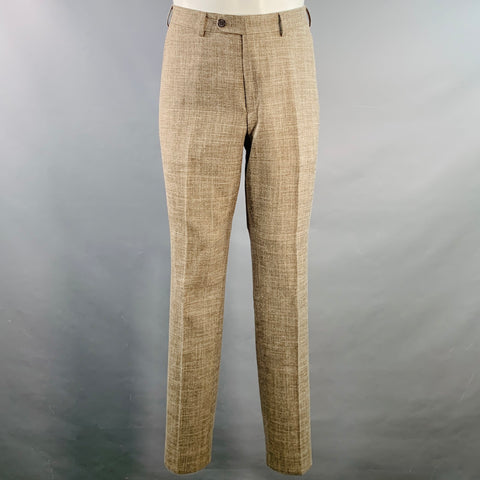SUITSUPPLY Size 36 Brown Melange Wool Silk Linen Notch Lapel Suit