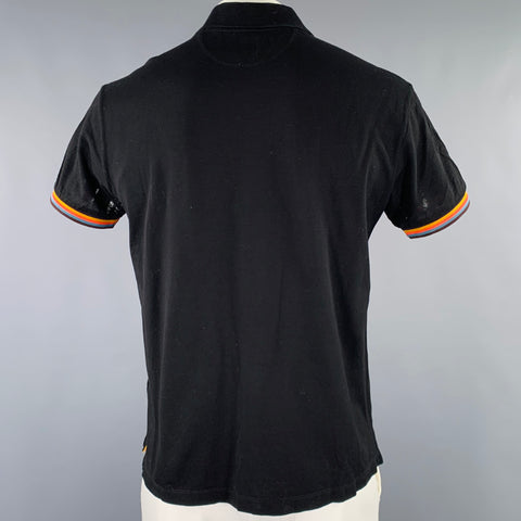 PAUL SMITH Size L Black Multi Color Cotton Contrast Trim Polo