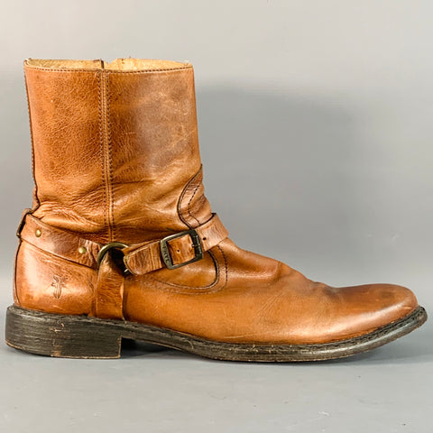 FRYE Size 13 Brown Leather Side Zipper Harness Boots