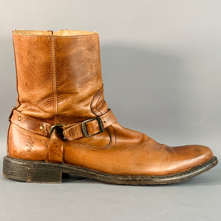 FRYE Size 13 Brown Leather Side Zipper Harness Boots