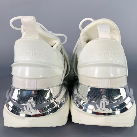 JIMMY CHOO Size 10 Cosmos White Silver Neoprene Lace Up Sneakers