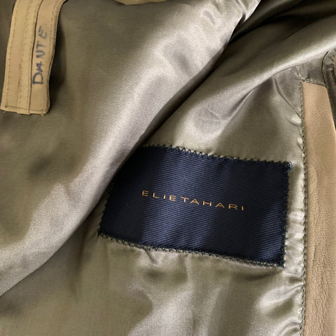 ELIE TAHARI Size M Beige Grey JRL60411 Leather Zip Up Jacket