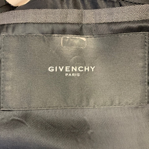 GIVENCHY Size 36 Grey Virgin Wool Silk Herringbone Notch Lapel Sport Coat