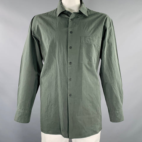 CASEY-CASEY Size L Green Sage Cotton Long Sleeve Shirt