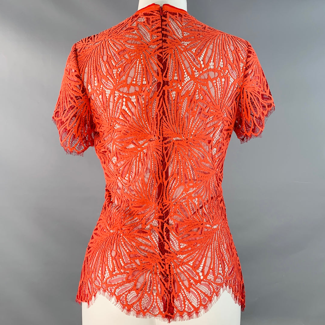 PROENZA SCHOULER Size S Red Orange Lace Raw Edge Casual Top
