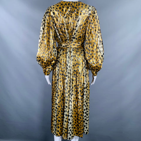 MARC JACOBS Size 4 Gold Black Silk Metallic Animal Print Pleated Dress
