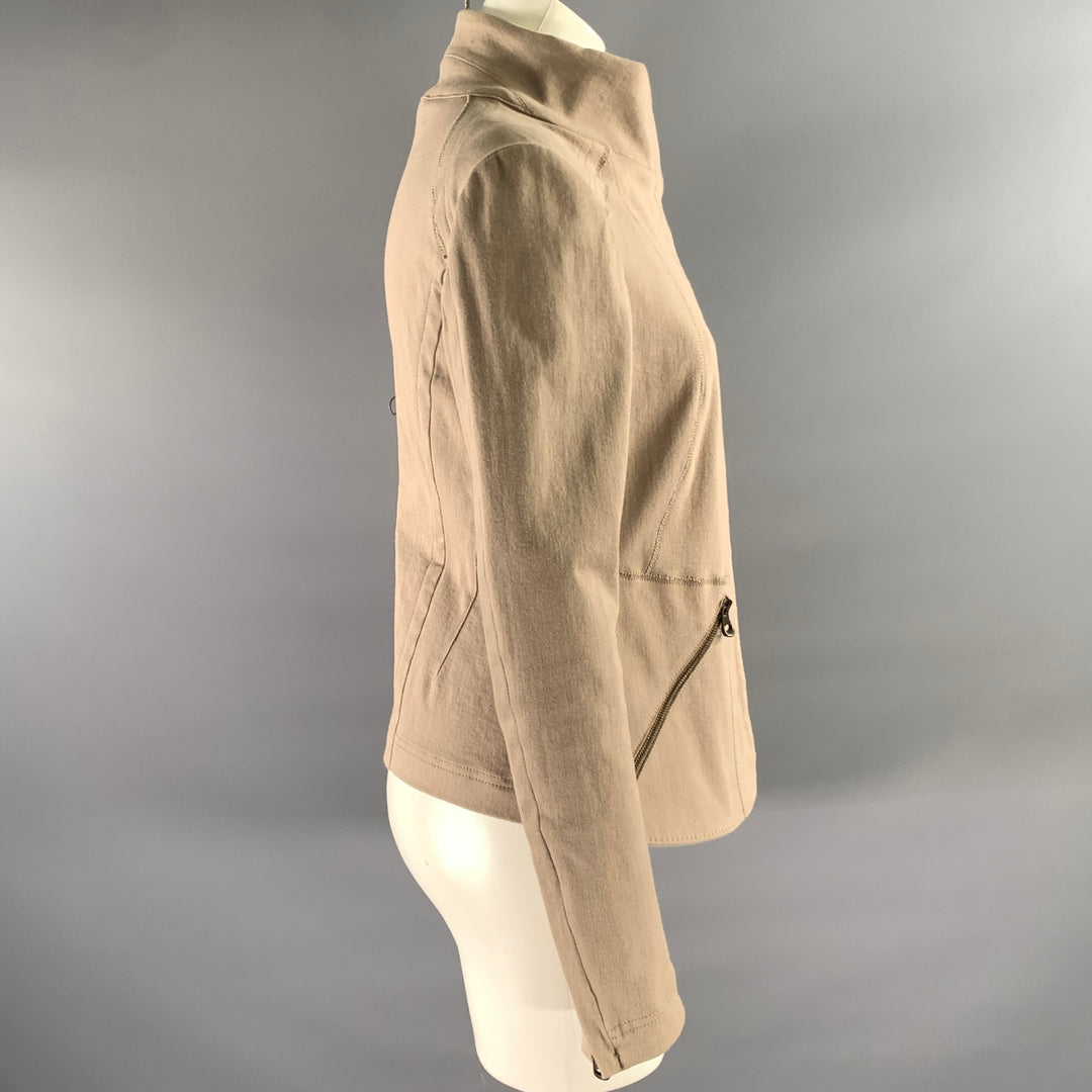 DONNA KARAN Size 8 Beige Cotton Blend Mock Collar Jacket