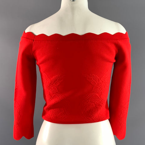 ALEXANDER MCQUEEN Size M Red Viscose Blend Floral Off Shoulder Dress Top
