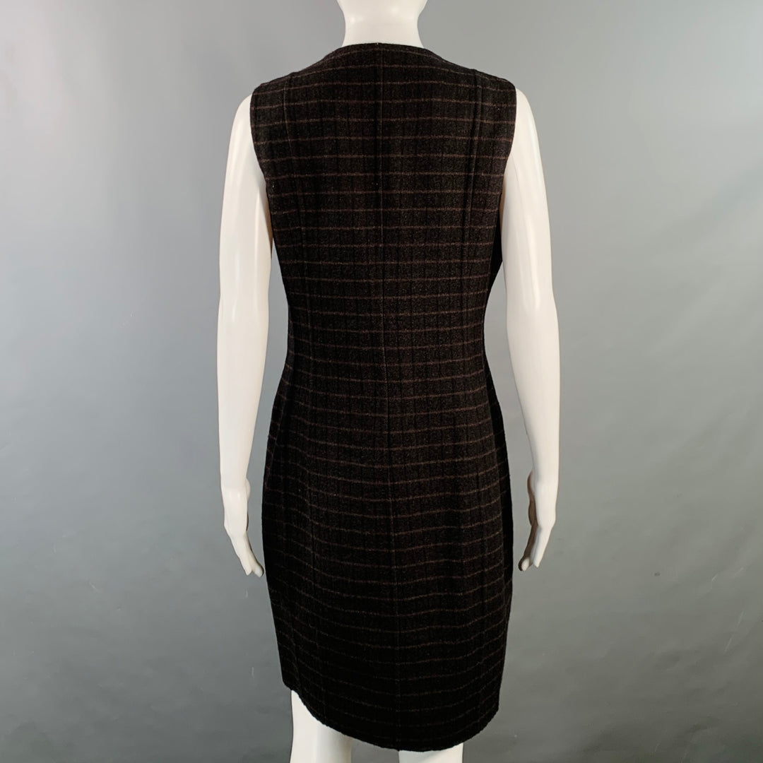 AKRIS Size 12 Brown Black Mulberry Silk Plaid Reversible Zip Up Dress