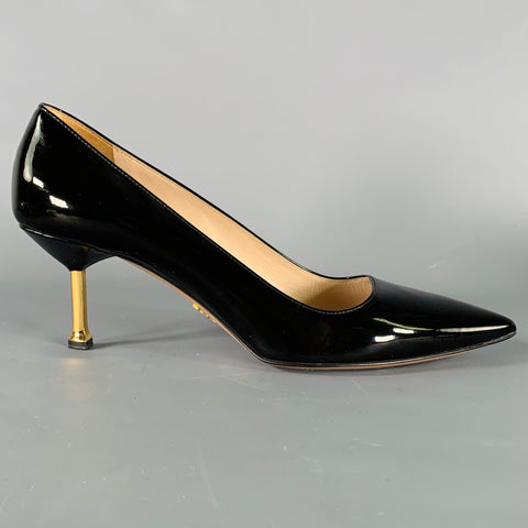 PRADA Size 8 Black Patent Leather Pointed Toe Heels Pumps