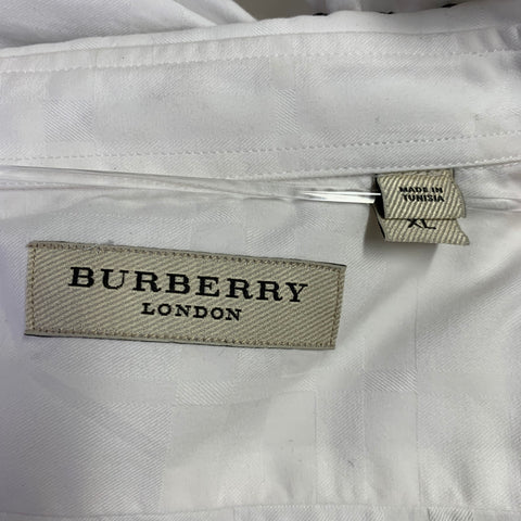BURBERRY LONDON Size XL White Plaid Cotton Hidden Placket Long Sleeve Shirt