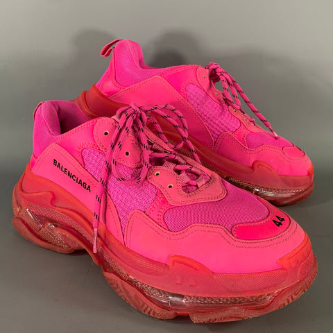 BALENCIAGA Size 11 Pink Red Triple S Mesh Lace Up Sneakers