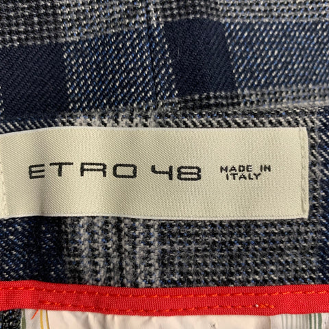 ETRO Size 32 Navy Grey Black Plaid Wool Blend Zip Fly Dress Pants