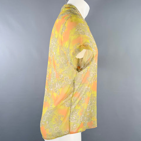 DRIES VAN NOTEN Size 38 Yellow Orange Abstract Floral Short Sleeve Shirt