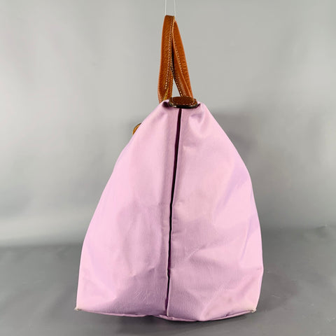 LONGCHAMP Purple Brown Mixed Materials Nylon Leather Tote Handbag