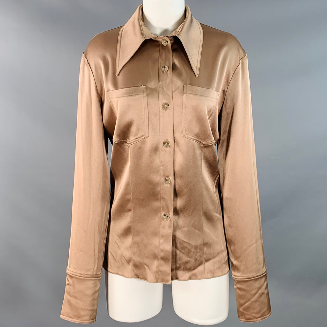 NANUSHKA Size M Copper Triacetate Blend Satin Point Collar Patch Pockets Shirt