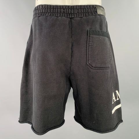 AMIRI Size XL Black White Logo Cotton Drawstring Shorts
