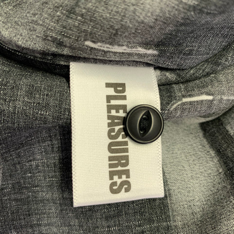 PLEASURES Size M Black White Print Rayon Camp Short Sleeve Shirt