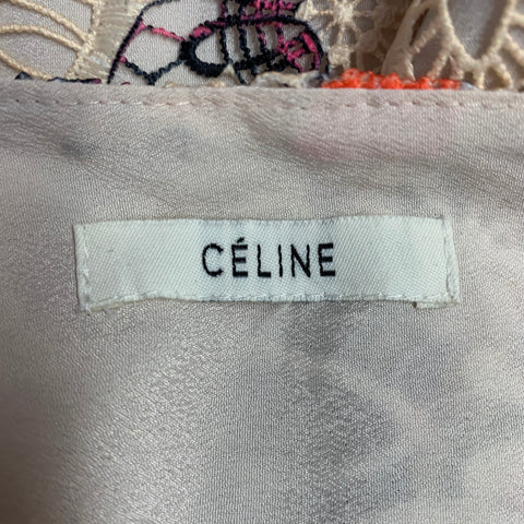 CELINE Size S Cream Multi Color Butterflies Lace Knee Length Dress