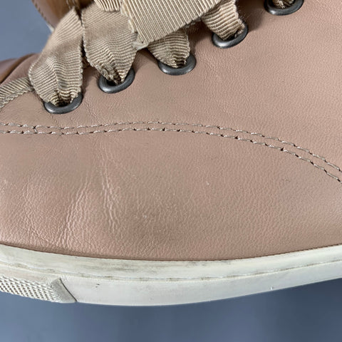 LANVIN Size 9 Beige Leather Patent Leather Cap Toe Sneakers