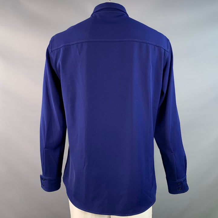 SIES MARJAN Size XL Blue Polyester Twill Patch Pockets Long Sleeve Shirt