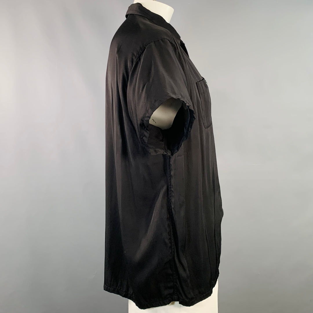 TUKI Size XL Black Rayon Twill Two Pockets Oversized Short Sleeve Shirt