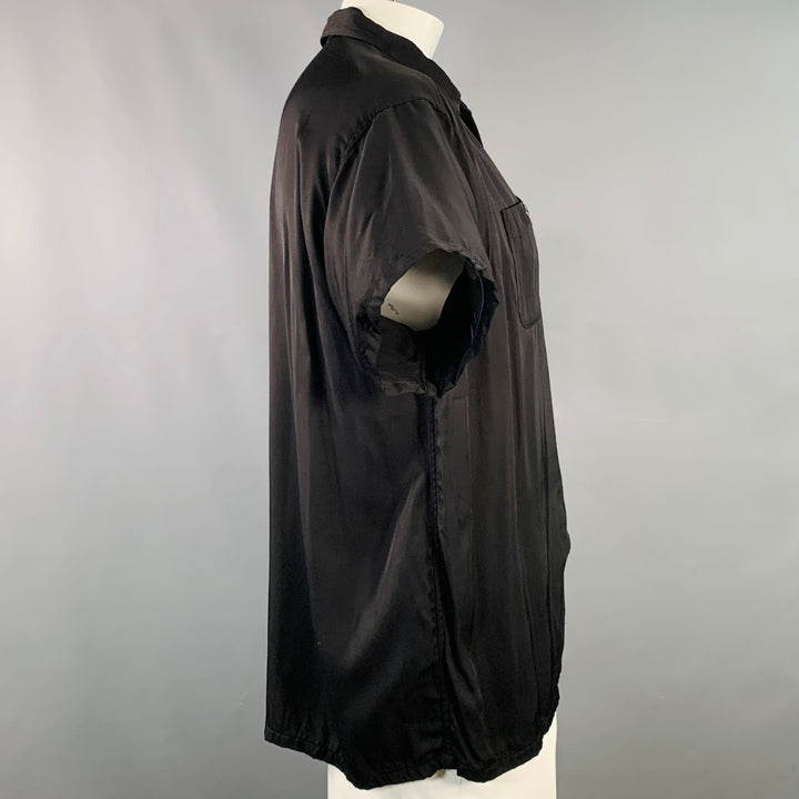 TUKI Size XL Black Rayon Twill Two Pockets Oversized Short Sleeve Shirt