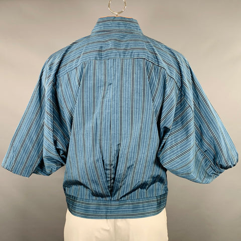 VINTAGE Size L Blue Black Stripe Polyester Blend Dolman Sleeve Cardigan