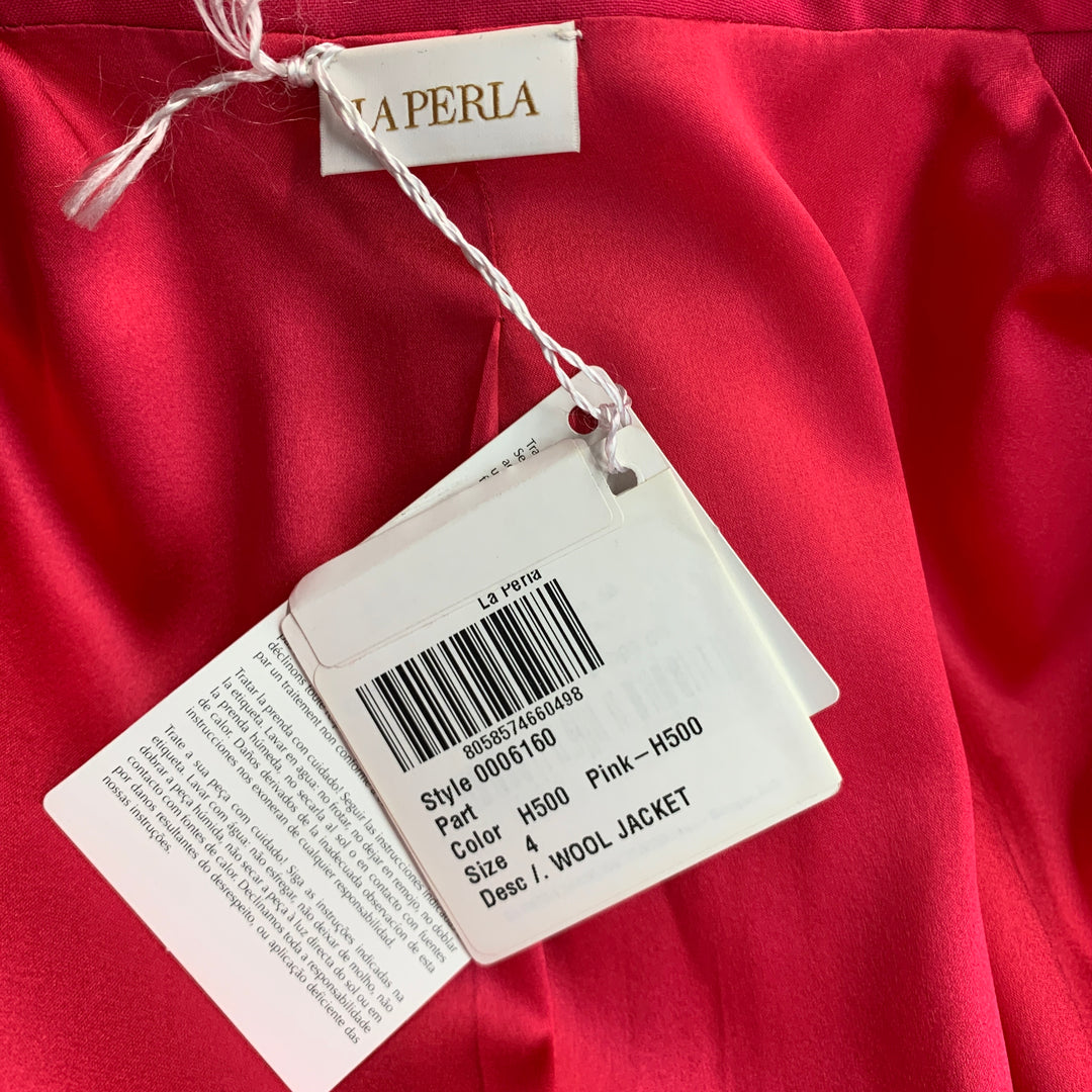 LA PERLA Size 4 Pink Fuchsia Wool Eastane Double Breasted Pants Suit