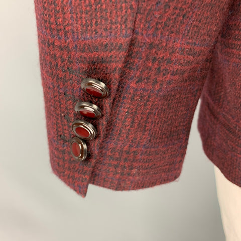 ROBERT GRAHAM Size 44 Burgundy Black Plaid Wool Notch Lapel Sport Coat