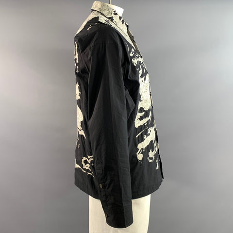 CHRISTIAN DADA Size L Black Grey Stitched Cotton Button Up Long Sleeve Shirt
