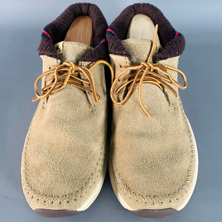 VISVIM SS15 Size 12 Maliseet Folk Tan Suede Rib Knit Foldover Sneakers