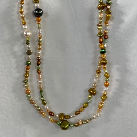 NO BRAND Orange Green Pearl Necklace