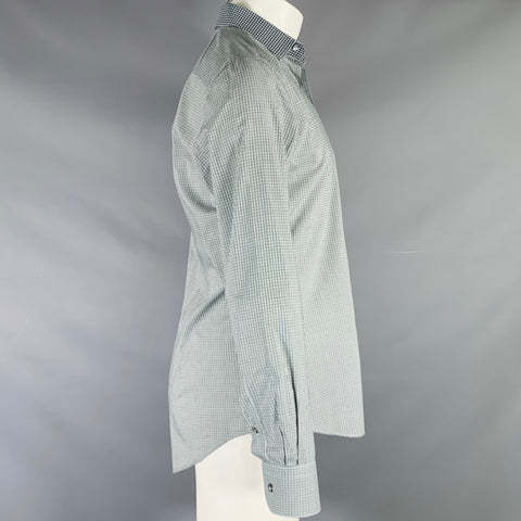 LANVIN Size S White Charcoal Plaid Cotton Long Sleeve Shirt